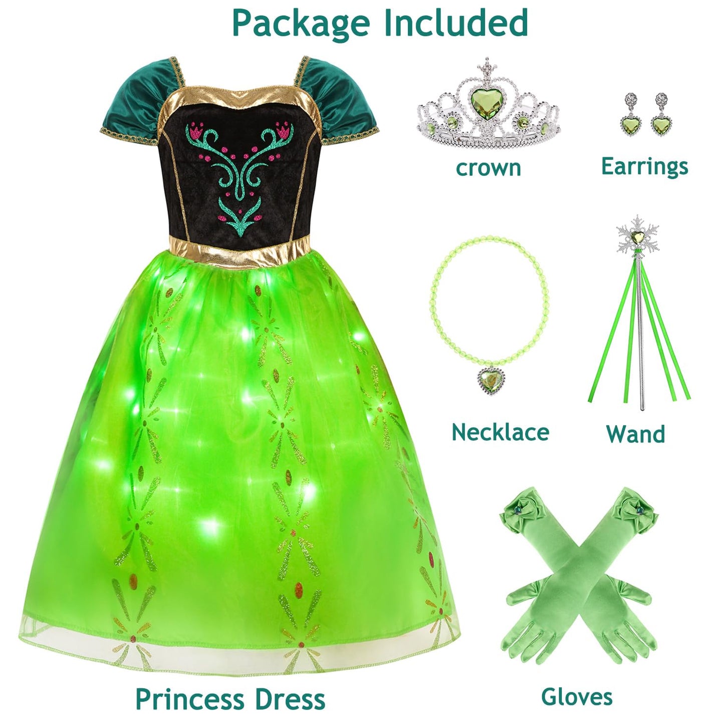 Light-up Princess Anna Coronation Dress Girls Party Princess Dress Up Costume with Accessories