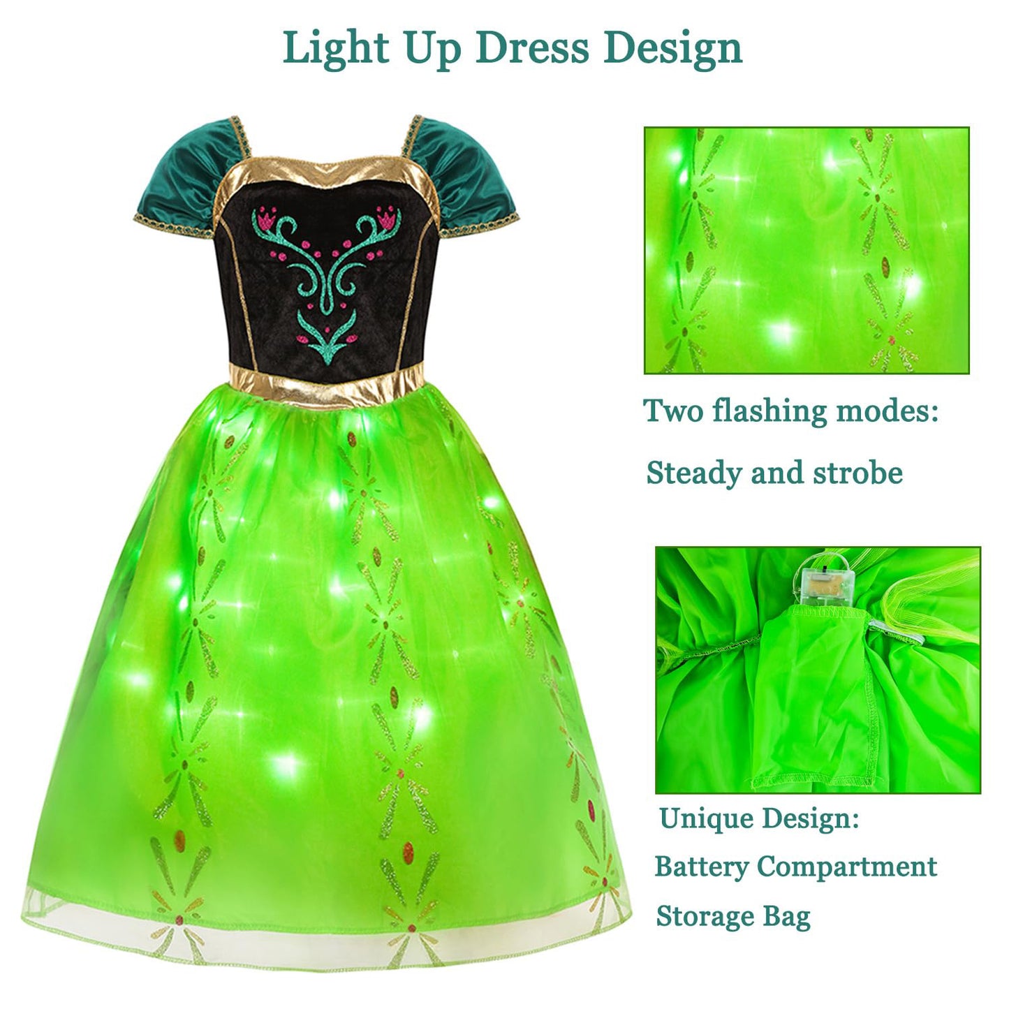 Light-up Princess Anna Coronation Dress Girls Party Princess Dress Up Costume with Accessories