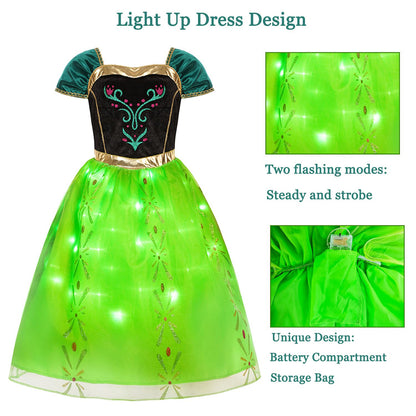 Light-up Princess Anna Coronation Dress Girls Party Princess Dress Up Costume with Accessories