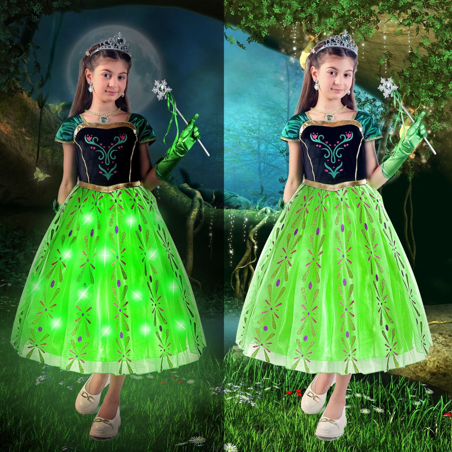 Light-up Princess Anna Coronation Dress Girls Party Princess Dress Up Costume with Accessories
