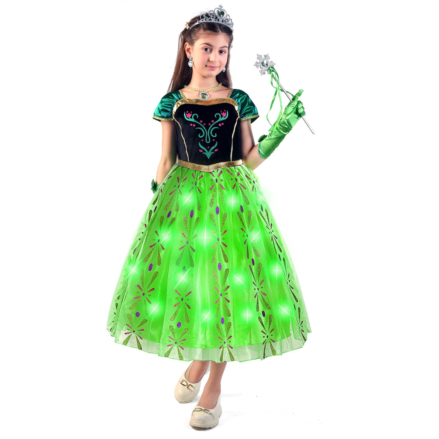 Light-up Princess Anna Coronation Dress Girls Party Princess Dress Up Costume with Accessories