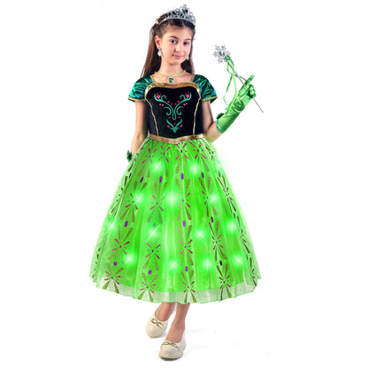 Light-up Princess Anna Coronation Dress Girls Party Princess Dress Up Costume with Accessories
