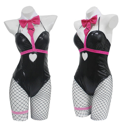 Miku Bunny Costume Women Sexy Black Bunny Girl Leather Bodysuit and Accessories