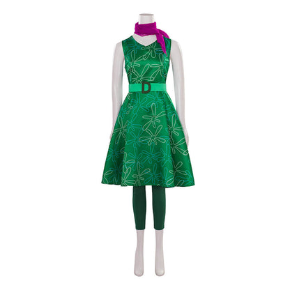 Green Disgust Dress with Matching Leggings and Scarf Adult Sleeveless High Waist Disgust Costume Set