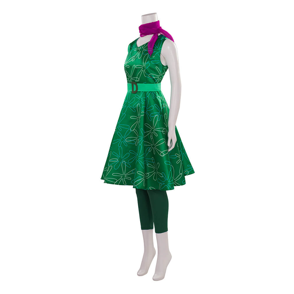 Green Disgust Dress with Matching Leggings and Scarf Adult Sleeveless High Waist Disgust Costume Set