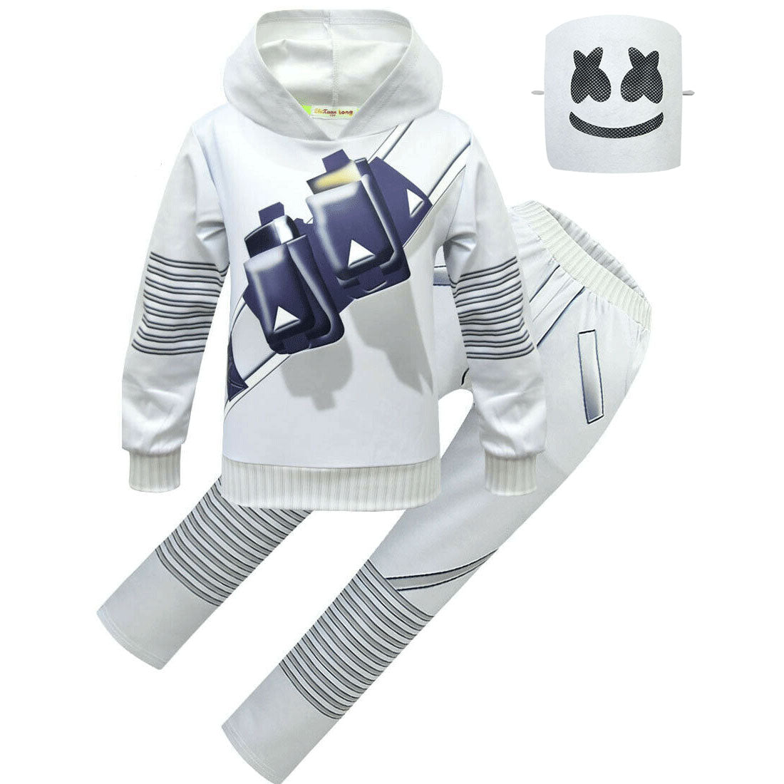 Kids DJ Marsh-mello Costume with Mask Goves LED Helmet Halloween Marshmallow Cosplay DJ Sets