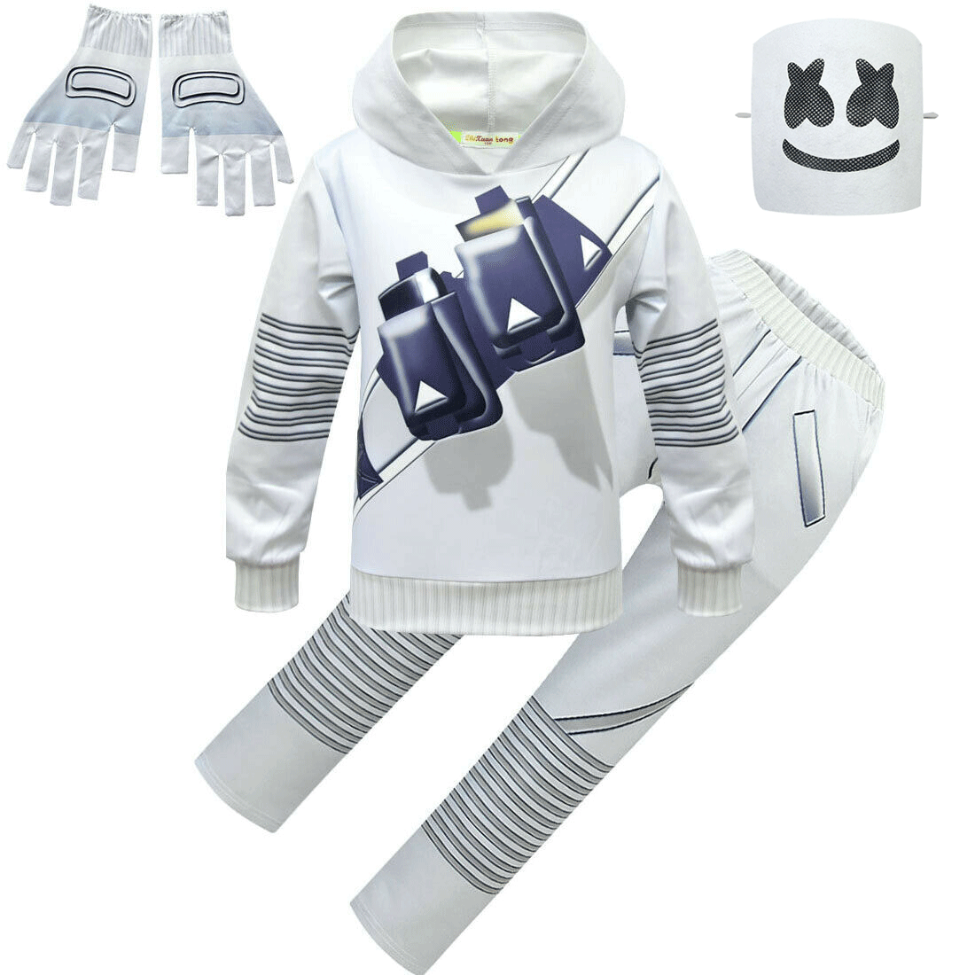 Kids DJ Marsh-mello Costume with Mask Goves LED Helmet Halloween Marshmallow Cosplay DJ Sets