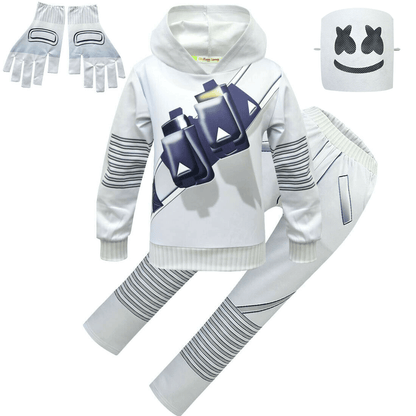 Kids DJ Marsh-mello Costume with Mask Goves LED Helmet Halloween Marshmallow Cosplay DJ Sets