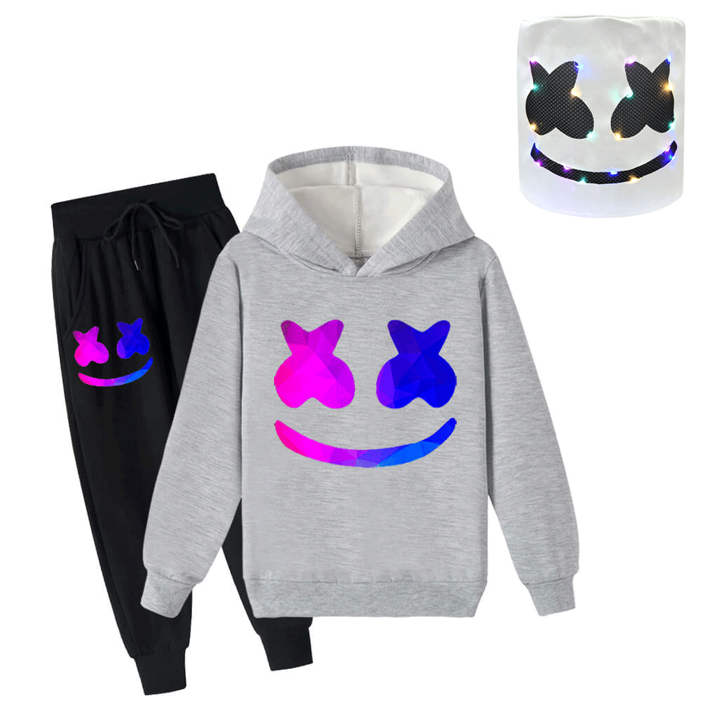 Kids DJ Marshmallow Hoodie Pants Light Up Helmet Multi-color Marsh-Mello Cosplay Outfits