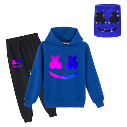 Kids DJ Marshmallow Hoodie Pants Light Up Helmet Multi-color Marsh-Mello Cosplay Outfits