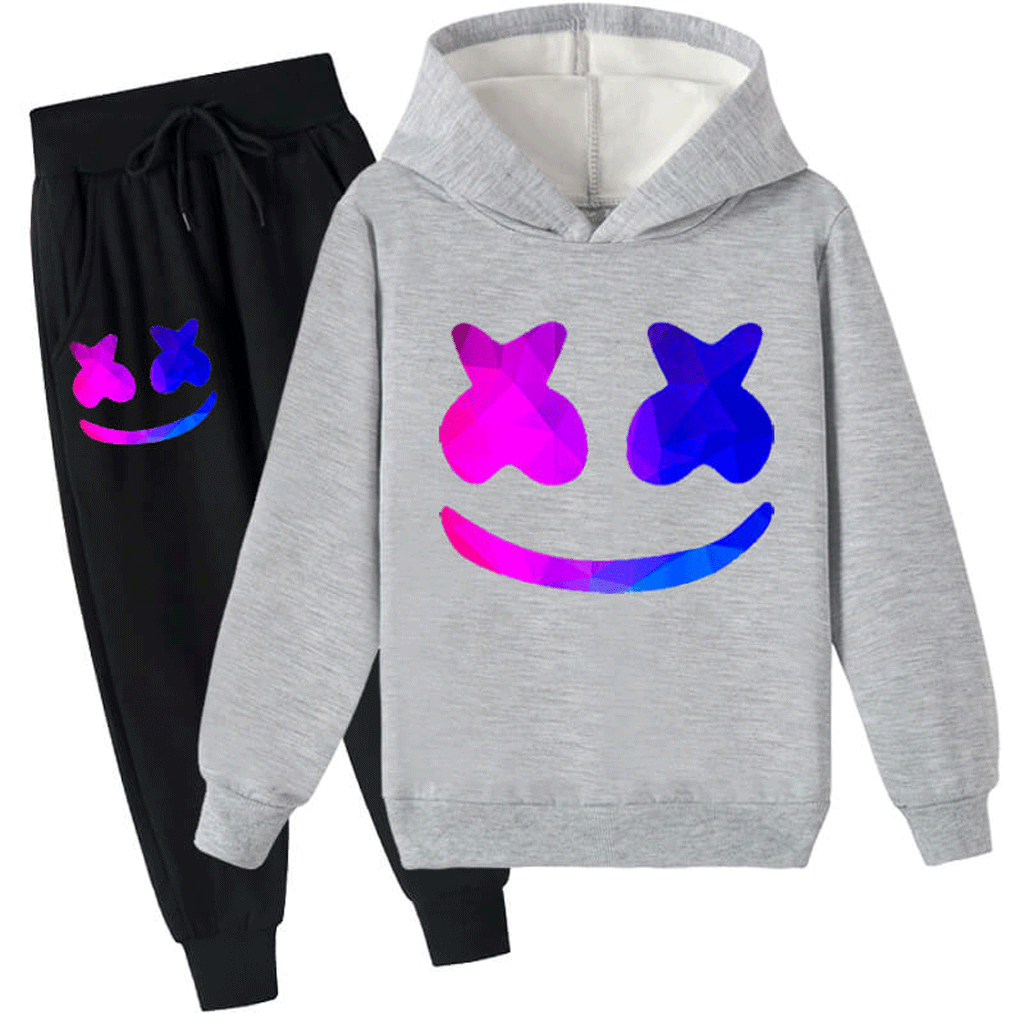 Kids DJ Marshmallow Hoodie Pants Light Up Helmet Multi-color Marsh-Mello Cosplay Outfits