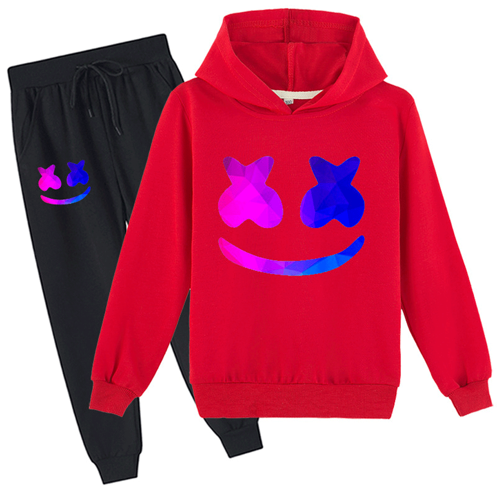 Kids DJ Marshmallow Hoodie Pants Light Up Helmet Multi-color Marsh-Mello Cosplay Outfits