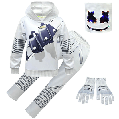 Kids DJ Marsh-mello Costume with Mask Goves LED Helmet Halloween Marshmallow Cosplay DJ Sets