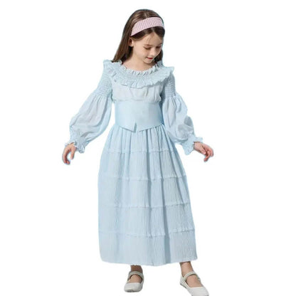 Girls Ariel Dress Ruffled Ball Gown Mermaid Costume Princess Blue Dress with Hair Band for Halloween