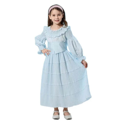 Girls Ariel Dress Ruffled Ball Gown Mermaid Costume Princess Blue Dress with Hair Band for Halloween