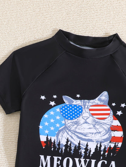 Toddler Fourth Of July Cartoon T-shirt and Shorts Summer USA Patriotic Wear