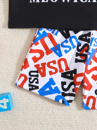 Toddler Fourth Of July Cartoon T-shirt and Shorts Summer USA Patriotic Wear