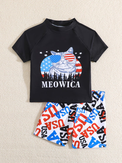 Toddler Fourth Of July Cartoon T-shirt and Shorts Summer USA Patriotic Wear