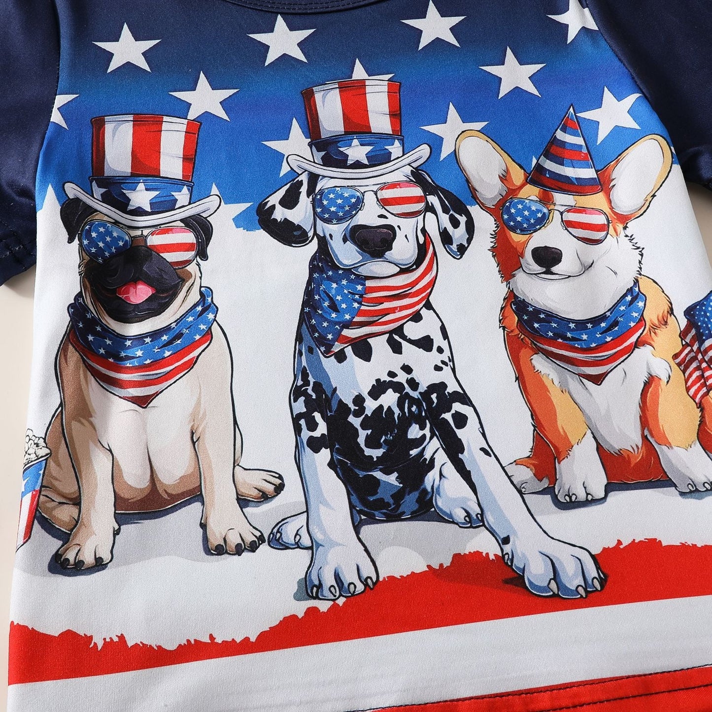 Kids Fourth Of July Dogs T-shirt and Shorts Summer Patriotic Top