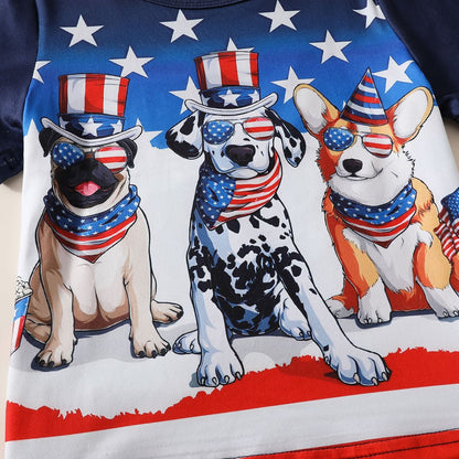 Kids Fourth Of July Dogs T-shirt and Shorts Summer Patriotic Top