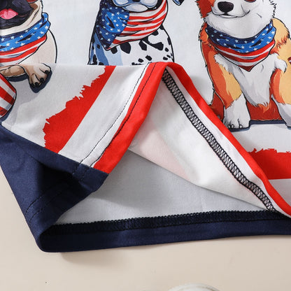 Kids Fourth Of July Dogs T-shirt and Shorts Summer Patriotic Top