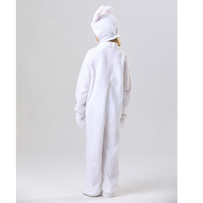 Kids Bunny Costume Unisex Bunny Furry Outfit White/ Grey Bunny Jumpsuit and Headgear