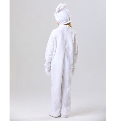 Kids Bunny Costume Unisex Bunny Furry Outfit White/ Grey Bunny Jumpsuit and Headgear