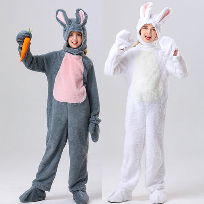 Kids Bunny Costume Unisex Bunny Furry Outfit White/ Grey Bunny Jumpsuit and Headgear