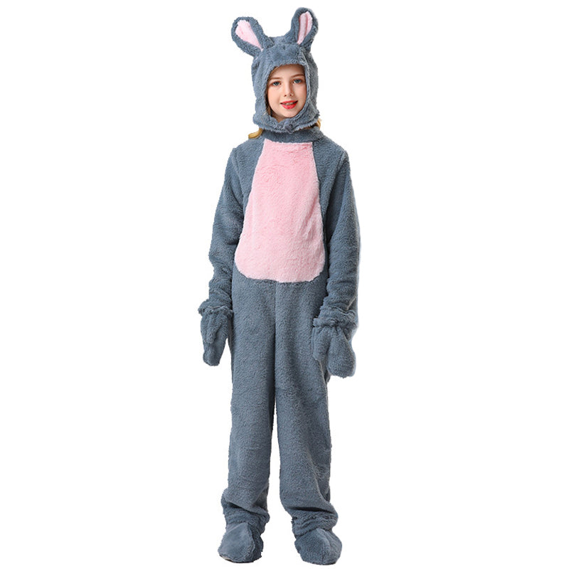 Kids Bunny Costume Unisex Bunny Furry Outfit White/ Grey Bunny Jumpsuit and Headgear