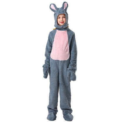 Kids Bunny Costume Unisex Bunny Furry Outfit White/ Grey Bunny Jumpsuit and Headgear