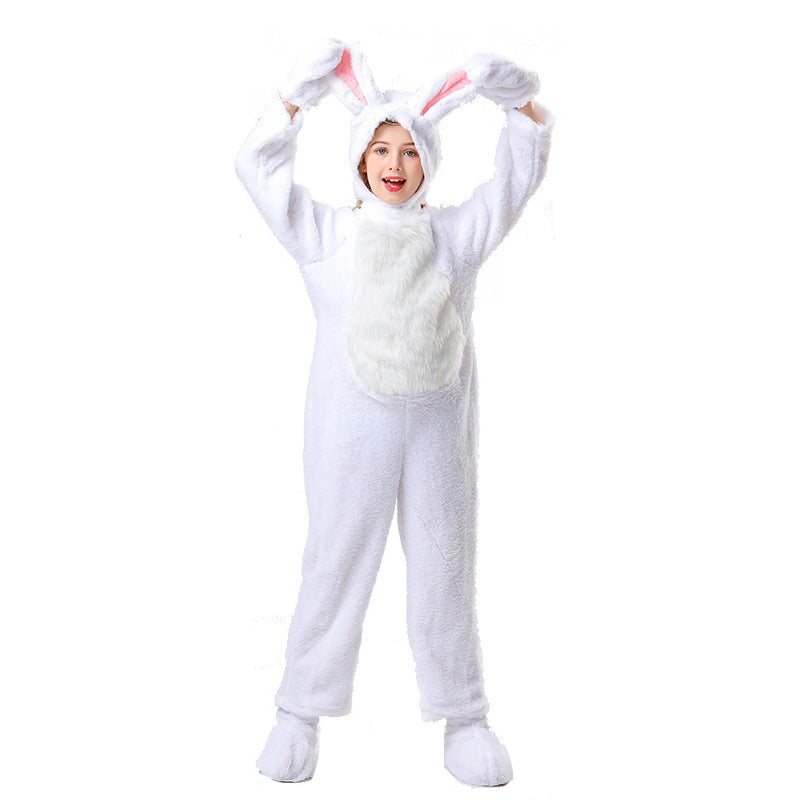 Kids Bunny Costume Unisex Bunny Furry Outfit White/ Grey Bunny Jumpsuit and Headgear