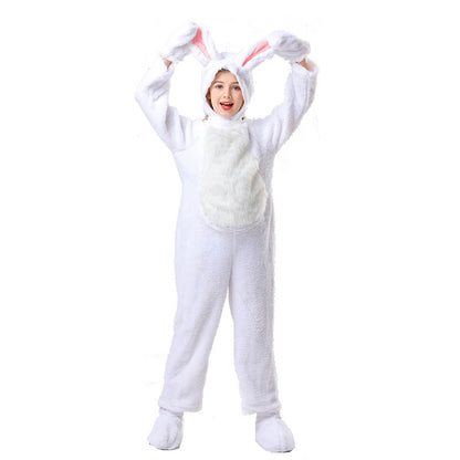 Kids Bunny Costume Unisex Bunny Furry Outfit White/ Grey Bunny Jumpsuit and Headgear