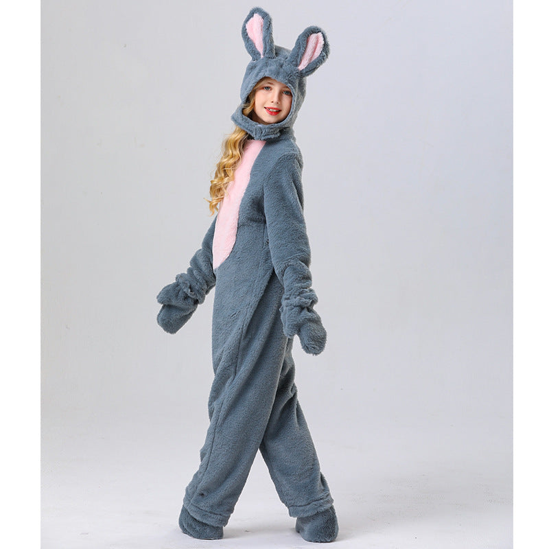 Kids Bunny Costume Unisex Bunny Furry Outfit White/ Grey Bunny Jumpsuit and Headgear