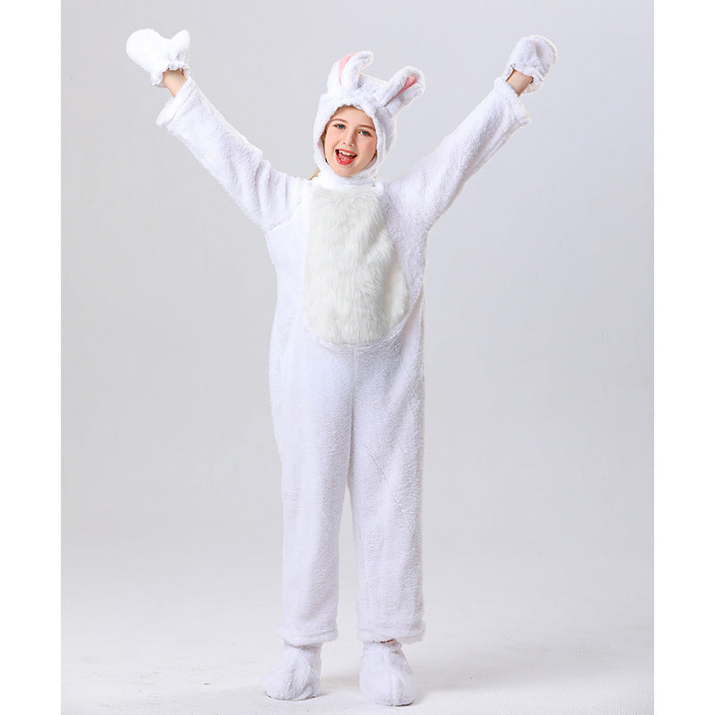 Kids Bunny Costume Unisex Bunny Furry Outfit White/ Grey Bunny Jumpsuit and Headgear