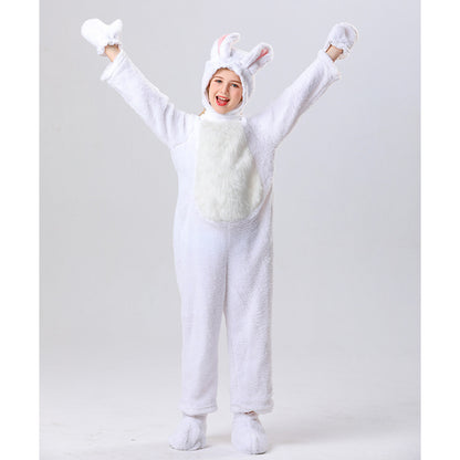 Kids Bunny Costume Unisex Bunny Furry Outfit White/ Grey Bunny Jumpsuit and Headgear