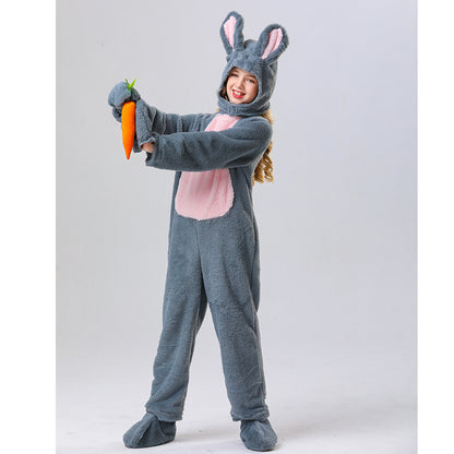 Kids Bunny Costume Unisex Bunny Furry Outfit White/ Grey Bunny Jumpsuit and Headgear