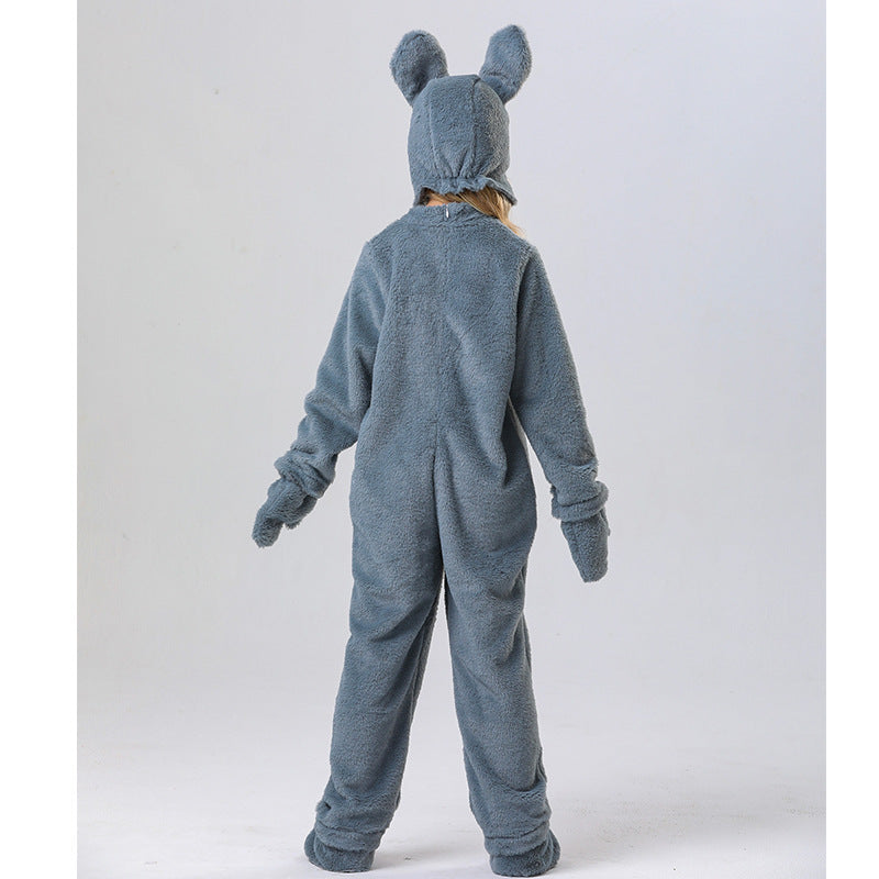 Kids Bunny Costume Unisex Bunny Furry Outfit White/ Grey Bunny Jumpsuit and Headgear