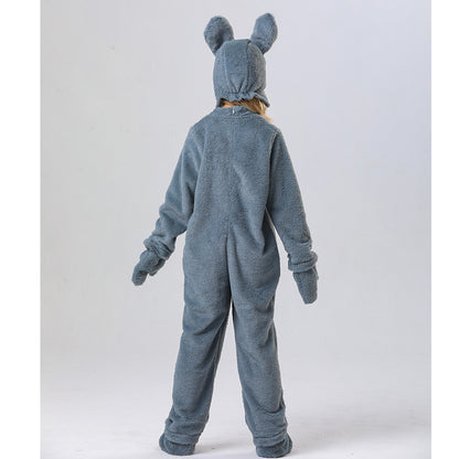 Kids Bunny Costume Unisex Bunny Furry Outfit White/ Grey Bunny Jumpsuit and Headgear
