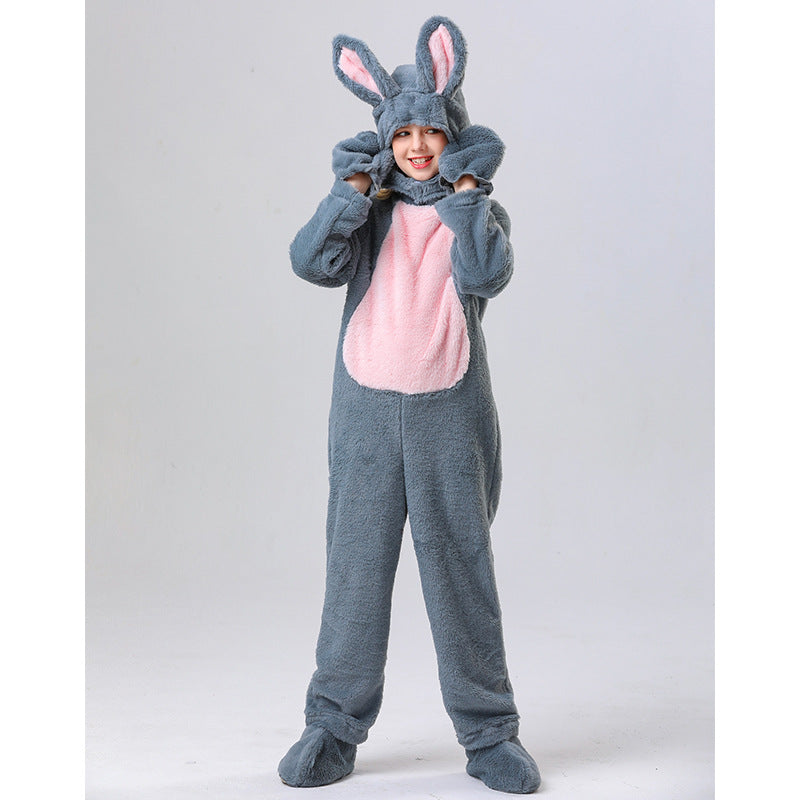 Kids Bunny Costume Unisex Bunny Furry Outfit White/ Grey Bunny Jumpsuit and Headgear