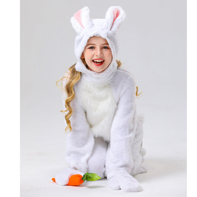Kids Bunny Costume Unisex Bunny Furry Outfit White/ Grey Bunny Jumpsuit and Headgear