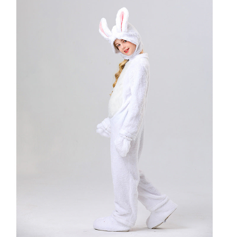 Kids Bunny Costume Unisex Bunny Furry Outfit White/ Grey Bunny Jumpsuit and Headgear