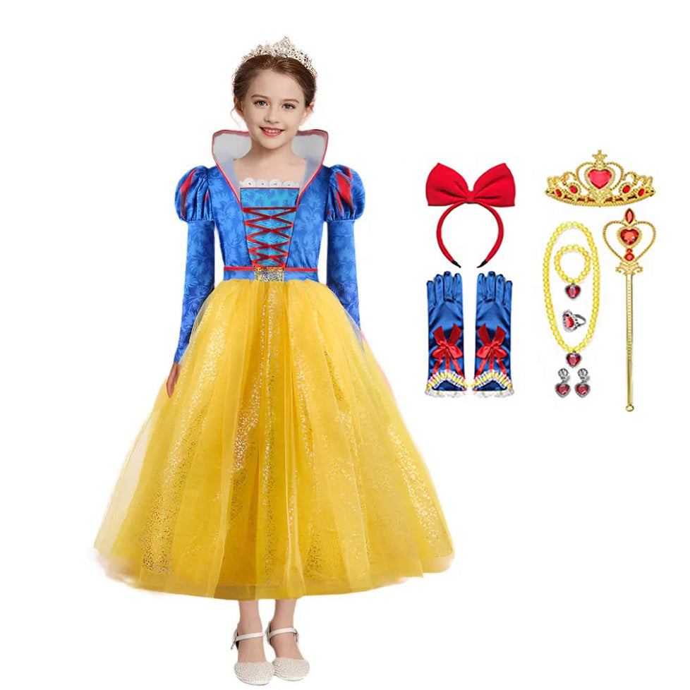 Girls Movie 2025 Princess Costume Puff Long Sleeve Party Dress Up Cosplay Outfit