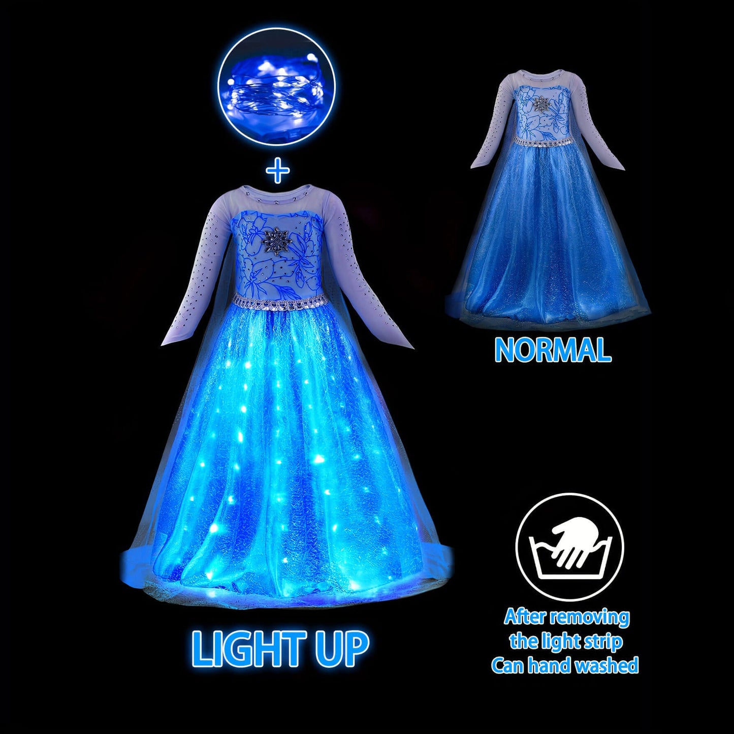 Light Up Princess Elsa Dress for Girls Ice and Snow Princess Dress Halloween Christmas Dress Up