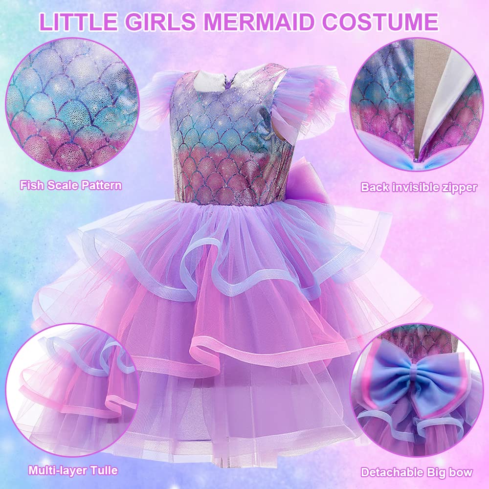 Girls Purple Princess Arial Dress Little Mermaid Costume 6 Layers Cake Dress Birthday Party Tutu Dress