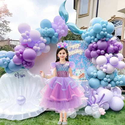 Girls Purple Princess Arial Dress Little Mermaid Costume 6 Layers Cake Dress Birthday Party Tutu Dress