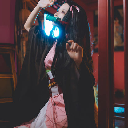 Nezuko Kamado Costume Halloween Cosplay Dress Outfit Full Set For Kids and Adult