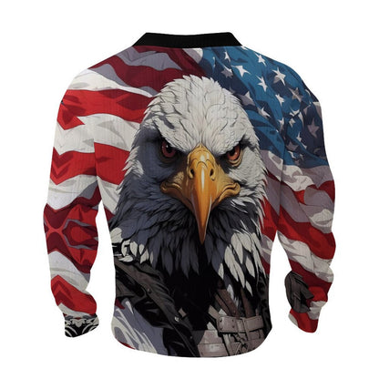 Men 4th Of July Shirt American Flag Bald Eagle V-Neck Patriotic Top