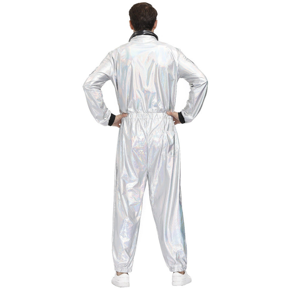 Adult couple wandering the earth in space suits