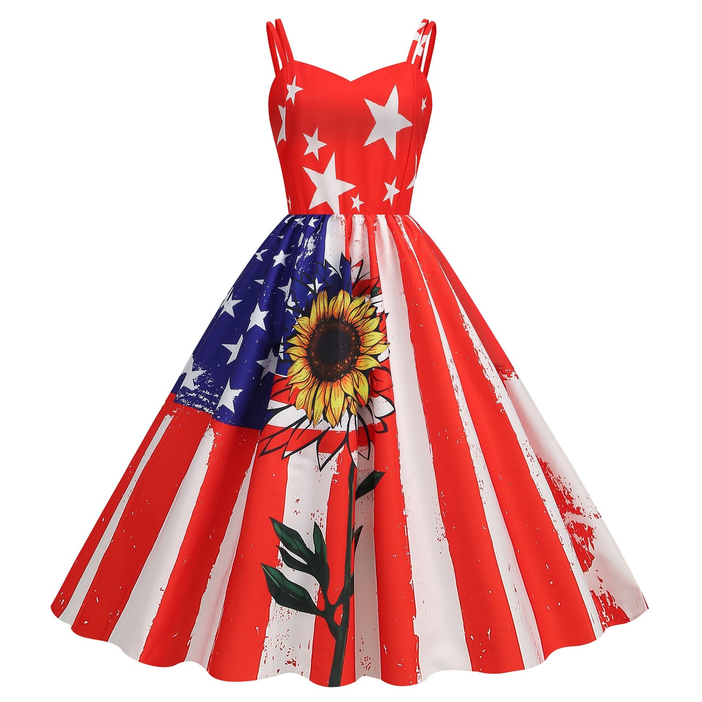 Women's Fourth Of July Dress Colorful Spaghetti Strap Patriotic Dress