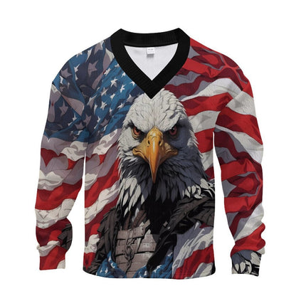 Men 4th Of July Shirt American Flag Bald Eagle V-Neck Patriotic Top